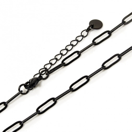 Stainless Steel Paperclip Chain Necklace - 16" + 2" Extender - Choose Your Tone!