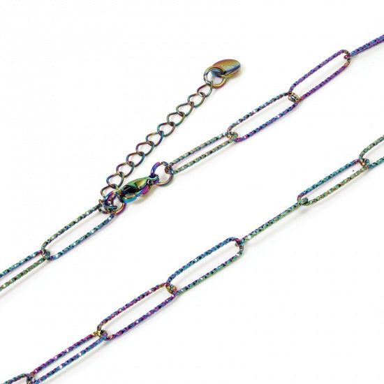 Stainless Steel Paperclip Chain Necklace - TEXTURED - 16" + 2" Extender - Choose Your Tone!