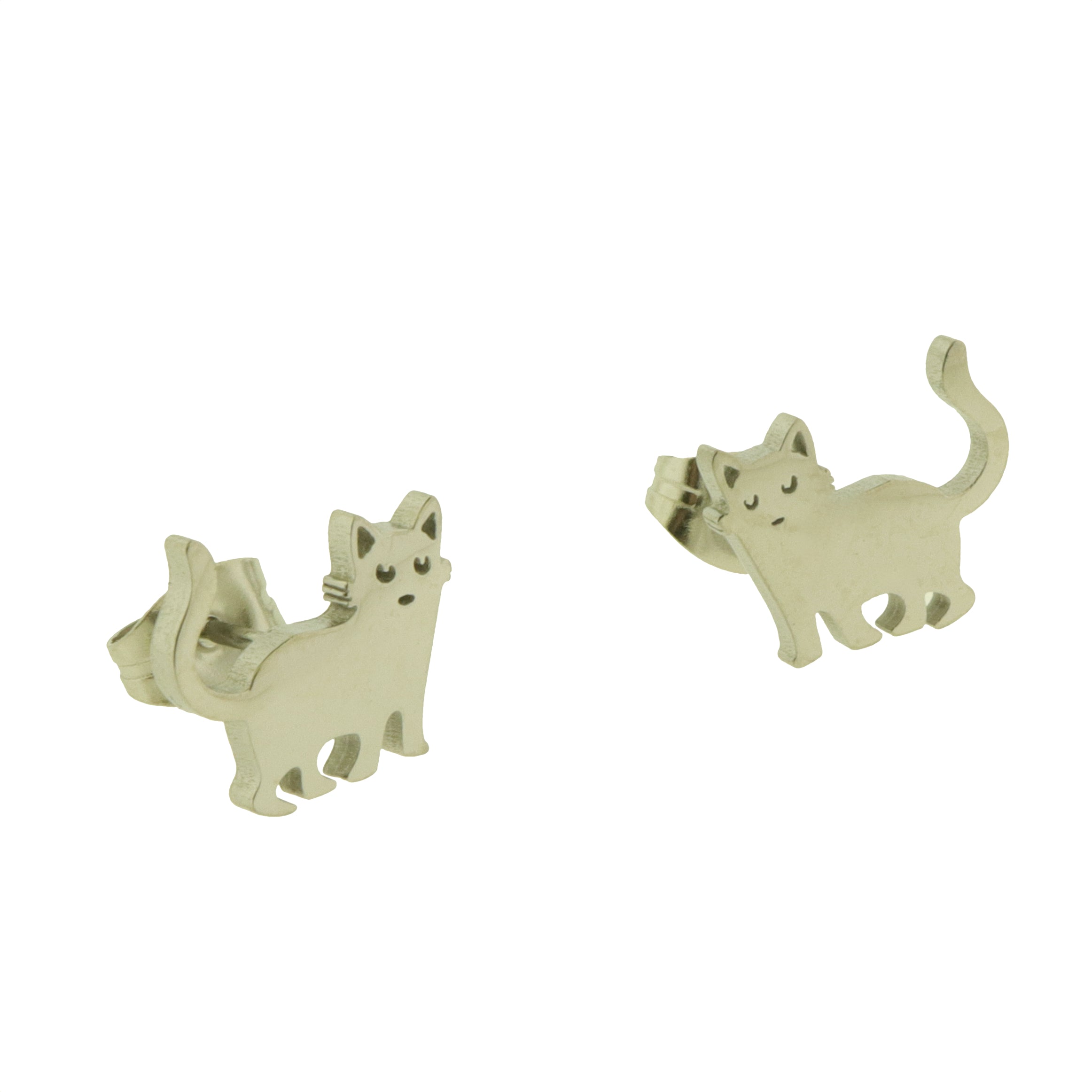 Stainless Steel Silver Cat Earrings -  1 Pair - ER1049