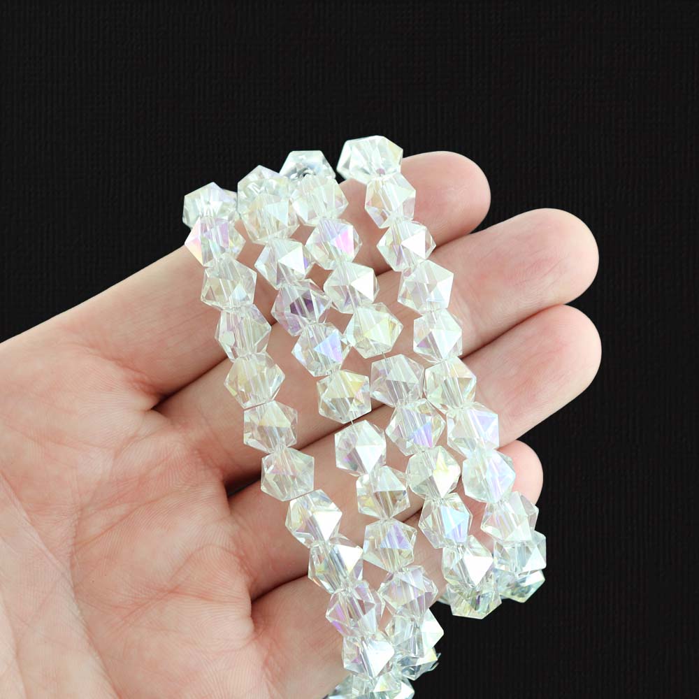 Star Cut Glass Beads 10mm x 8mm - Electroplated Clear - 1 Strand 72 Beads - BD2091