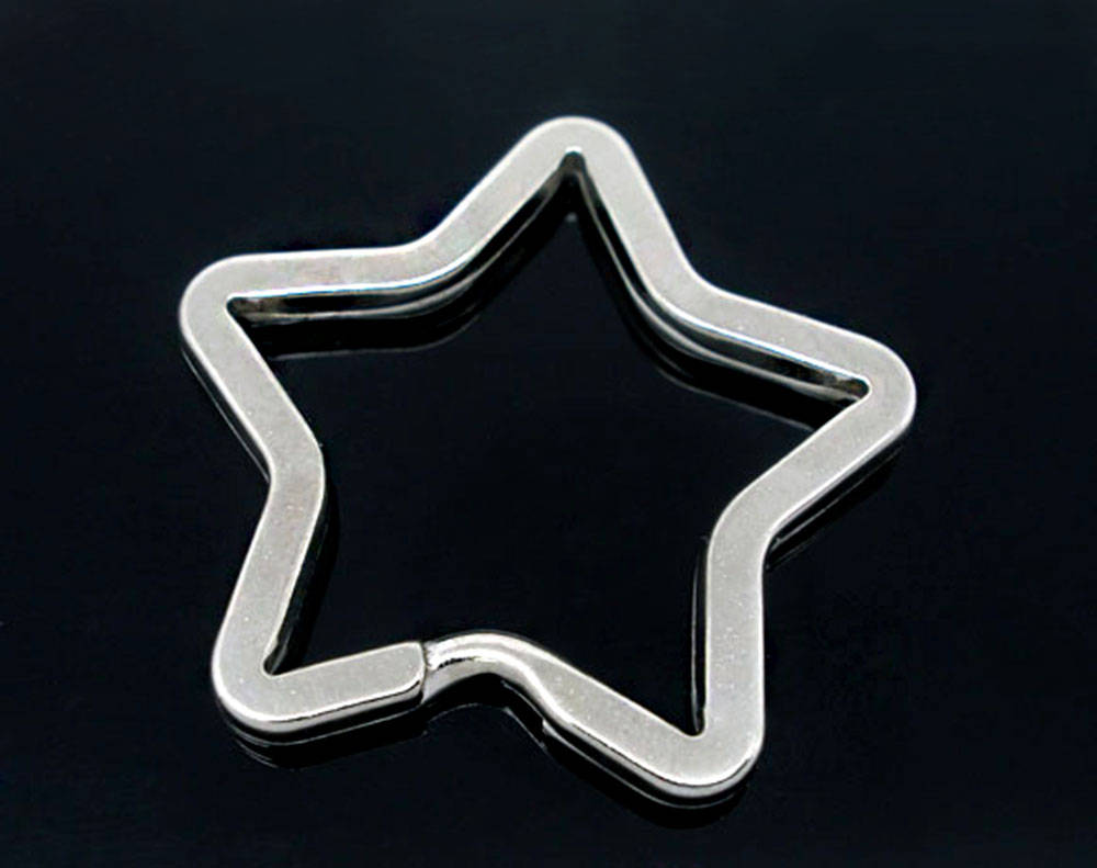 Star Silver Tone Key Rings - 34mm x 33mm - 2 Pieces - FD100