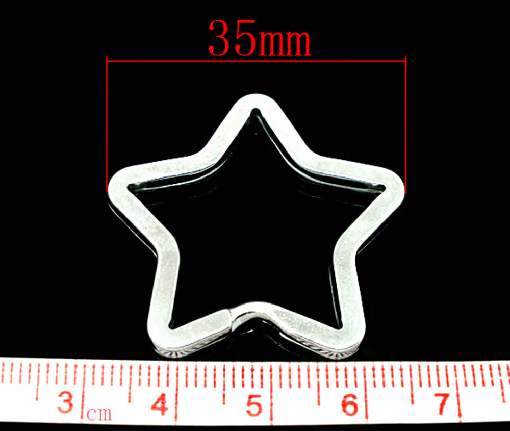 Star Silver Tone Key Rings - 34mm x 33mm - 2 Pieces - FD100