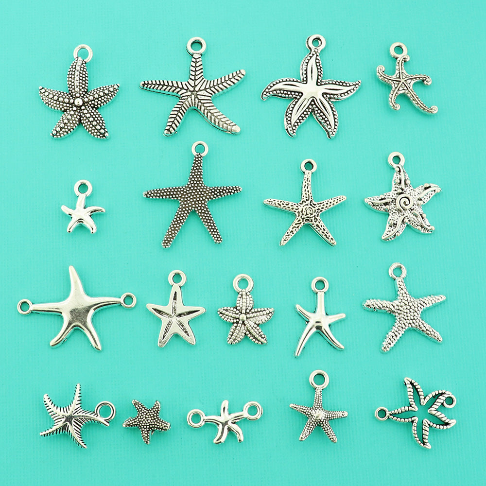 Starfish Charm Collection Antique Silver Tone 18 Different Charms - COL388H