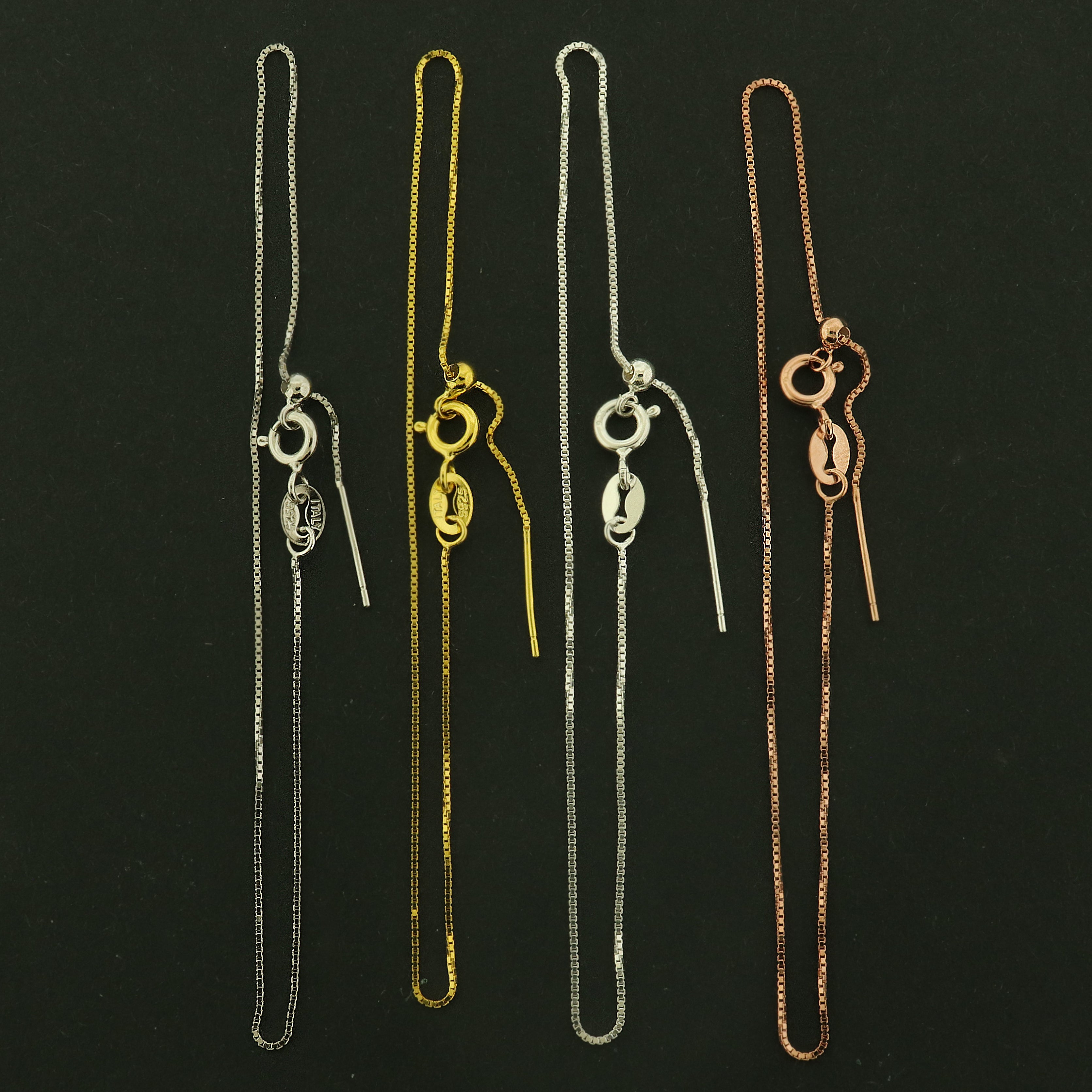 Sterling Silver Adjustable Box Chain Bracelet - 0.65mm Thick - Choose Your Tone!