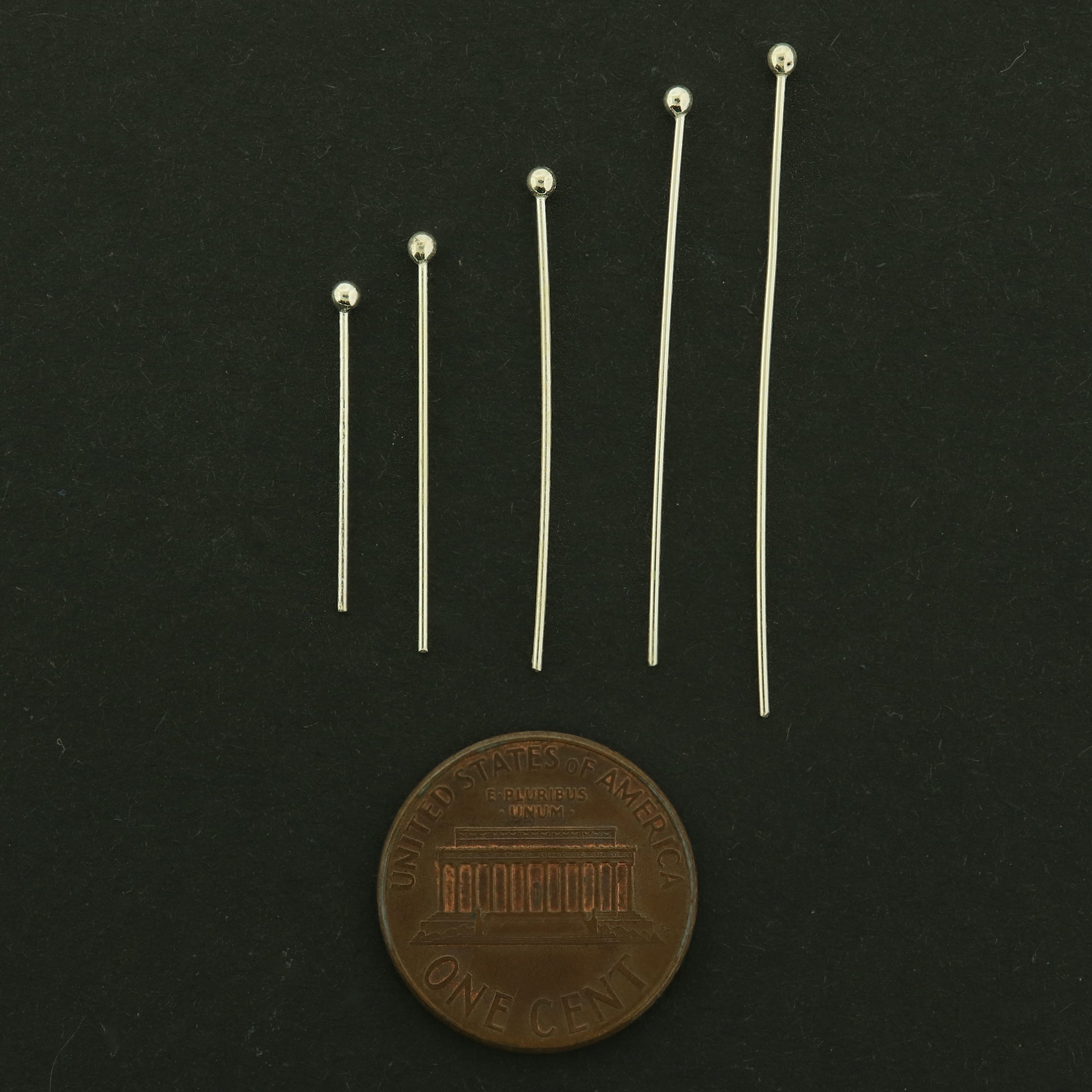 Sterling Silver Ball Head Pins - 20mm - 40mm - 10 Pins - Choose Your Size!