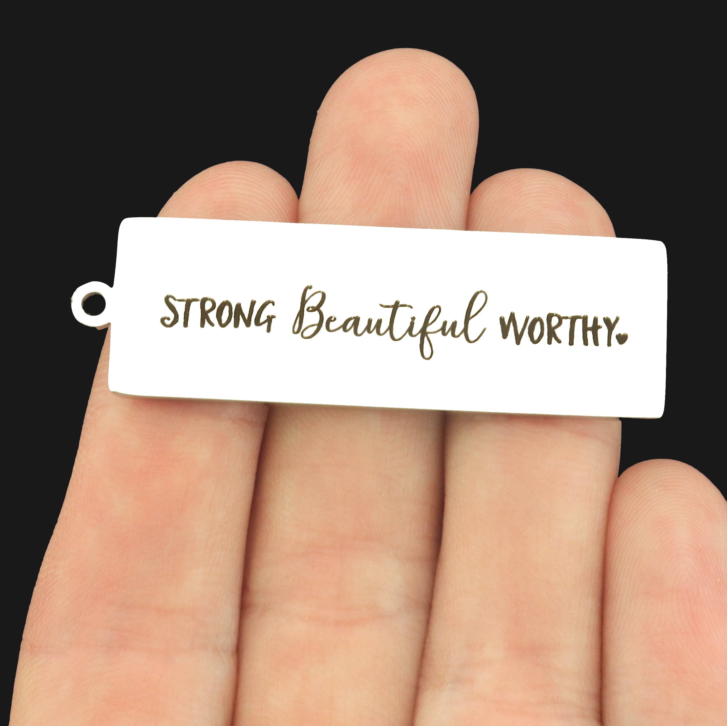 Strong Beautiful Worthy Stainless Steel Key Chain Tag Charm - BFS032S-8264
