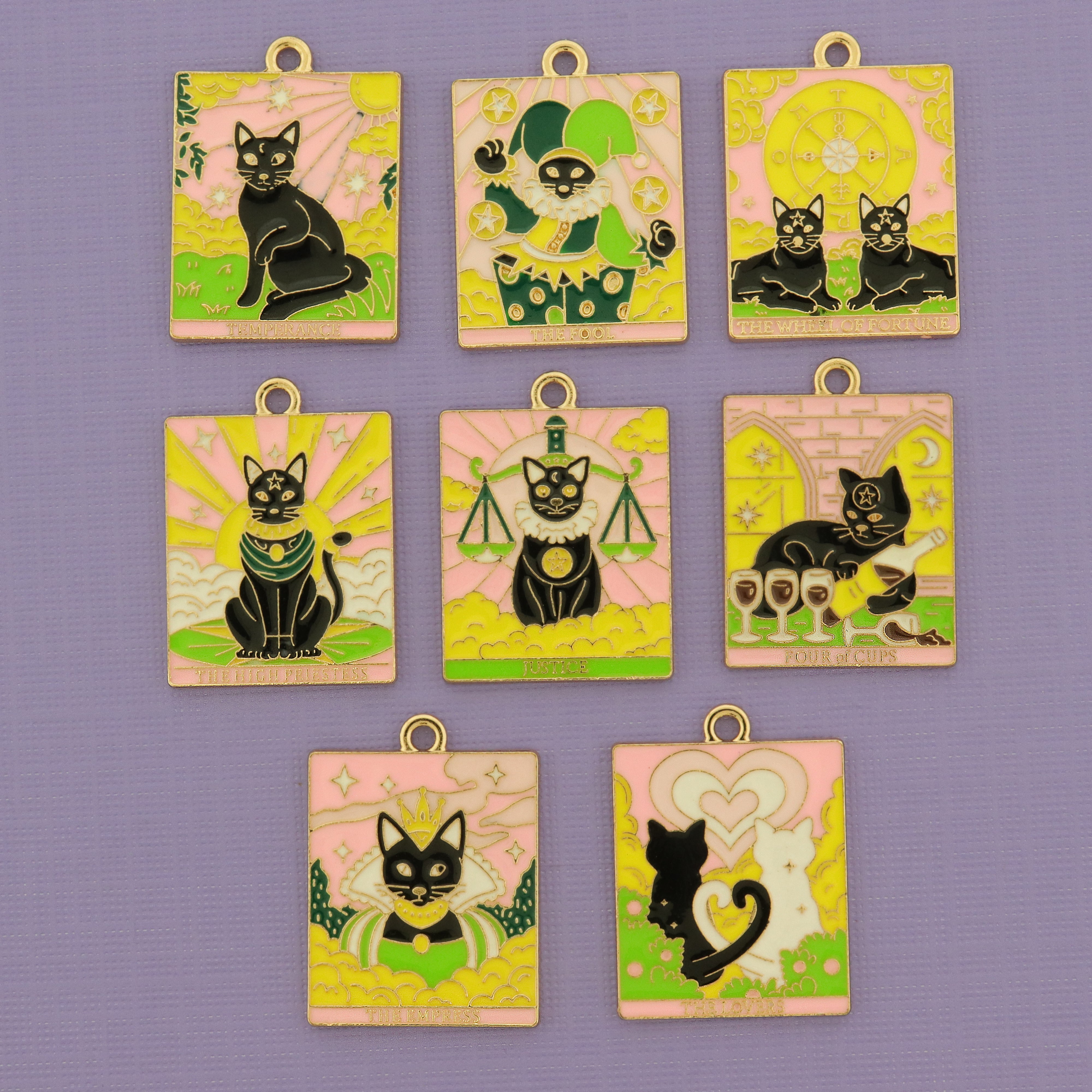Tarot Cat Charm Collection - 8 Enamel Charms - COL475H