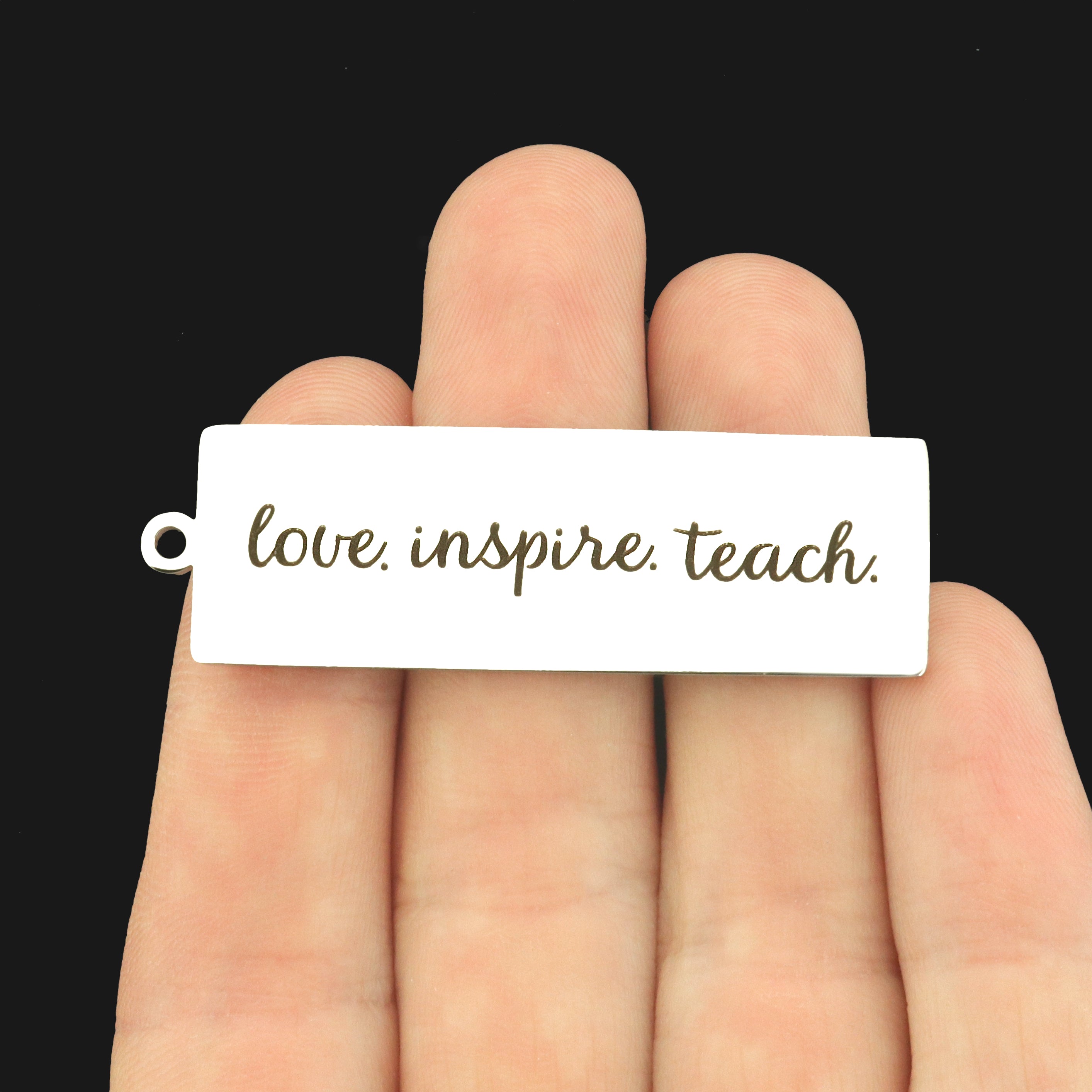Teacher Stainless Steel Key Chain Tag Charm - Love Inspire Teach - BFS032S-8268