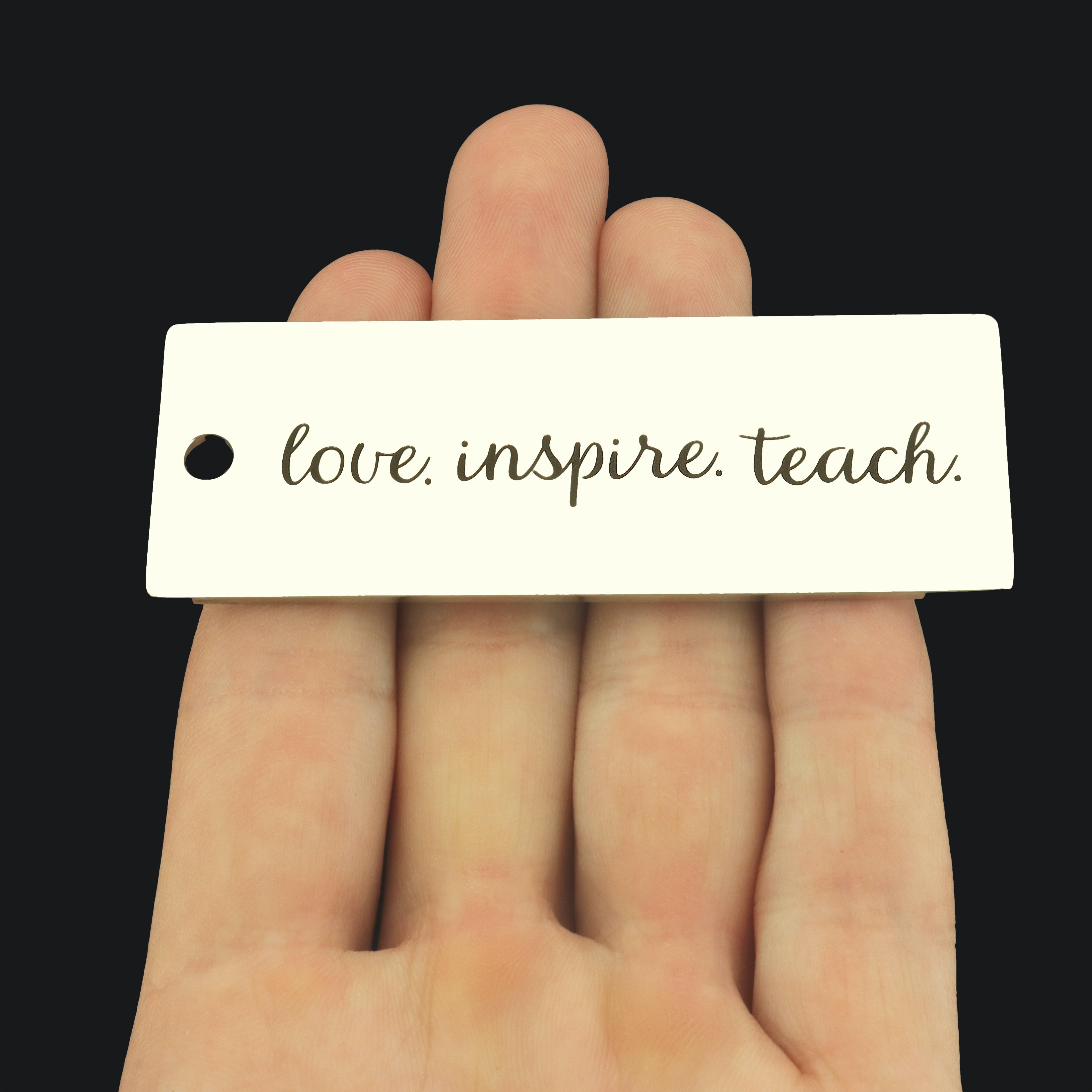 Teacher Stainless Steel Key Chain Tag Charm - Love Inspire Teach - BFS033S-8278