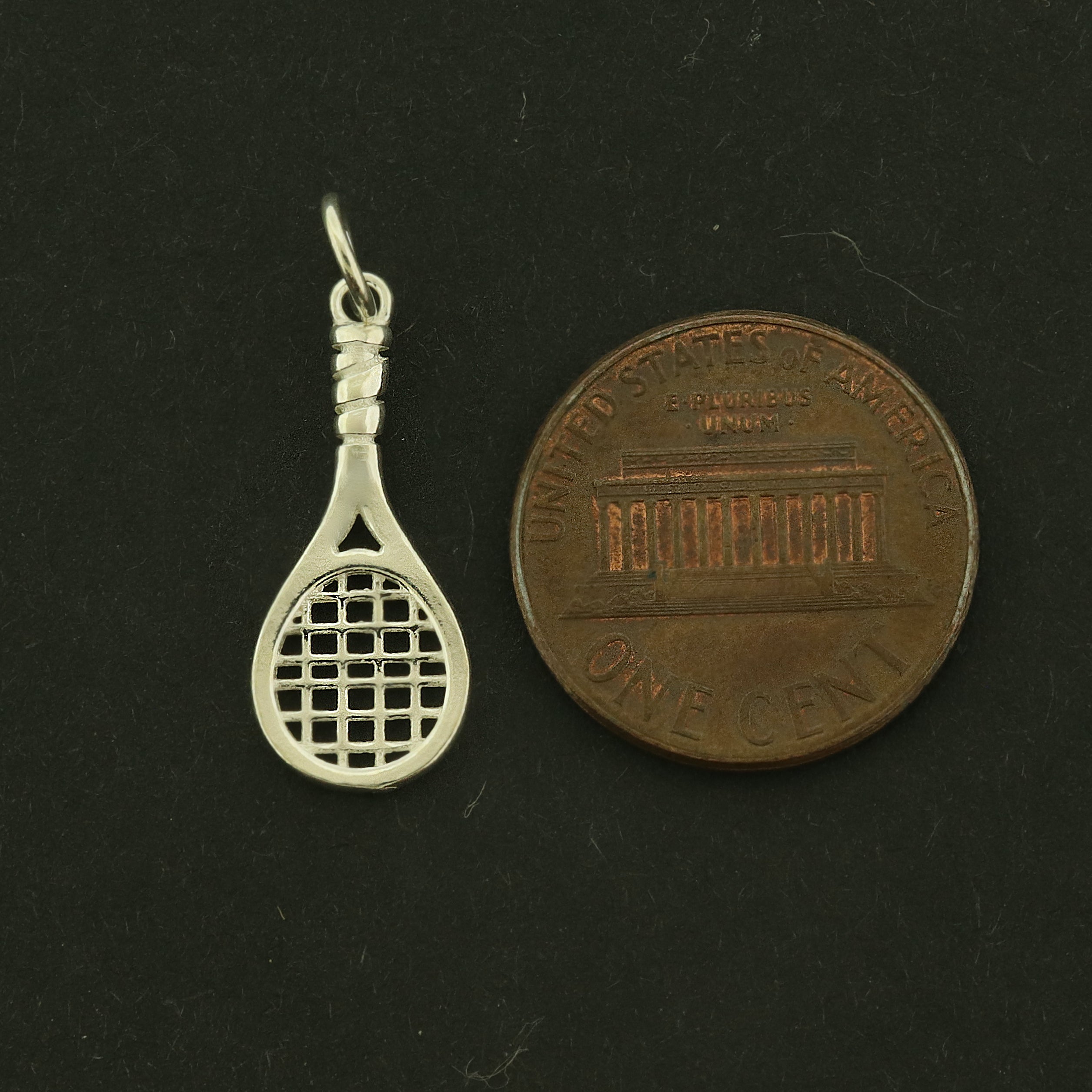 Tennis Racket Sterling Silver Charm - 2 Sided - ST131