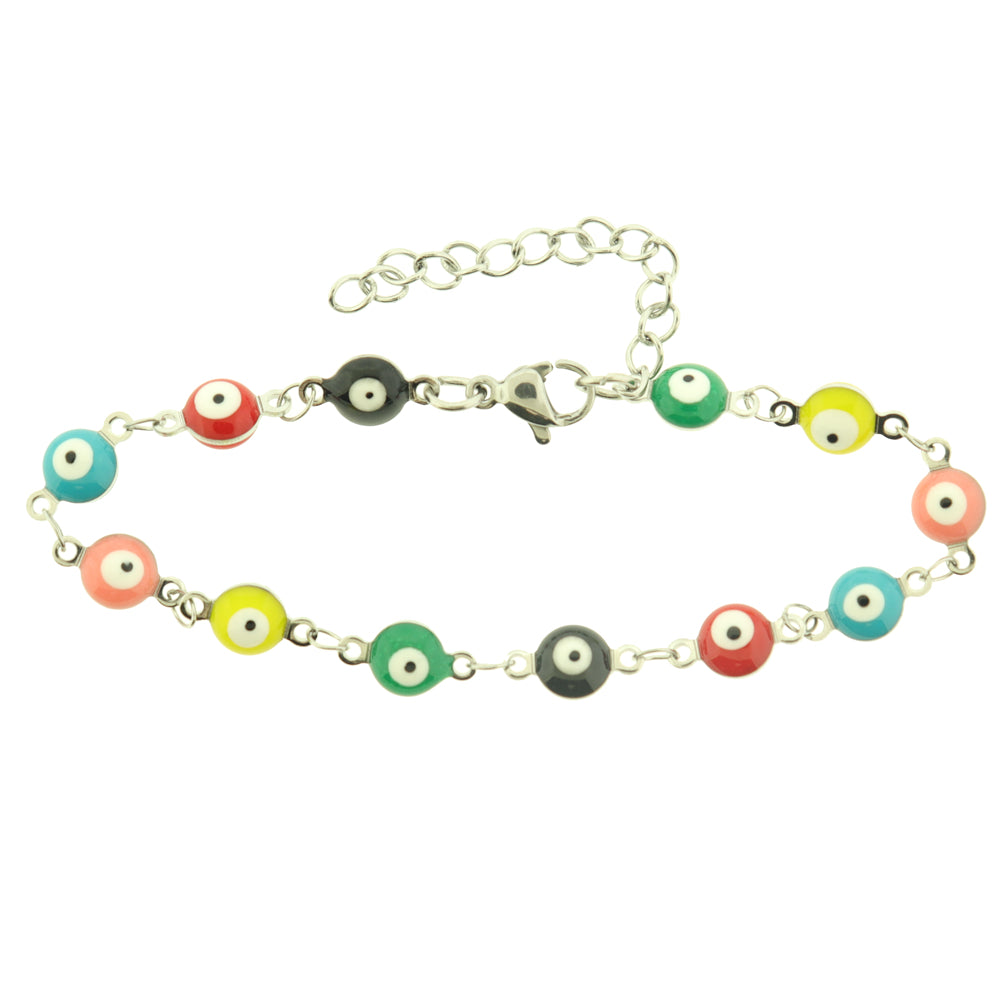 Titanium Steel Evil Eye Chain Bracelet 6" Plus Extender - 6mm - Enamel - Choose Your Color