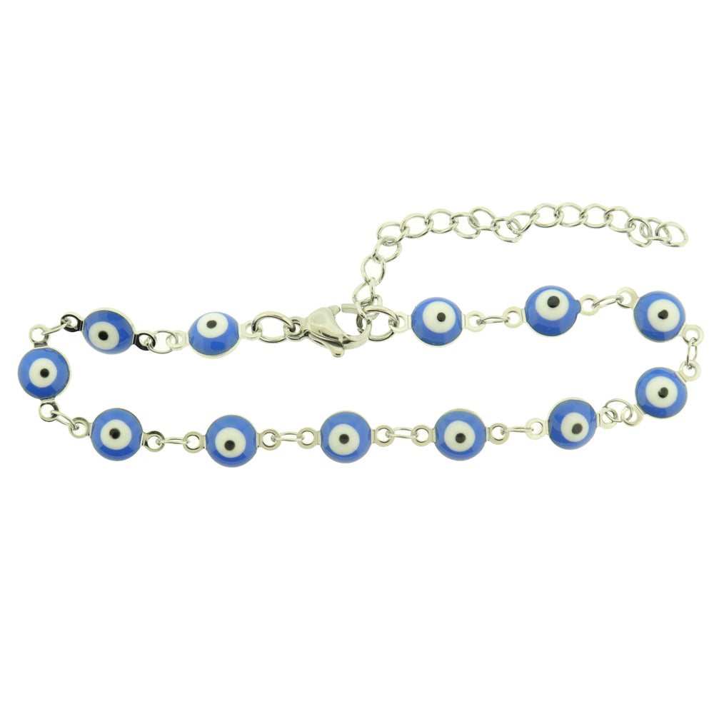 Titanium Steel Evil Eye Chain Bracelet 6" Plus Extender - 6mm - Enamel - Choose Your Color