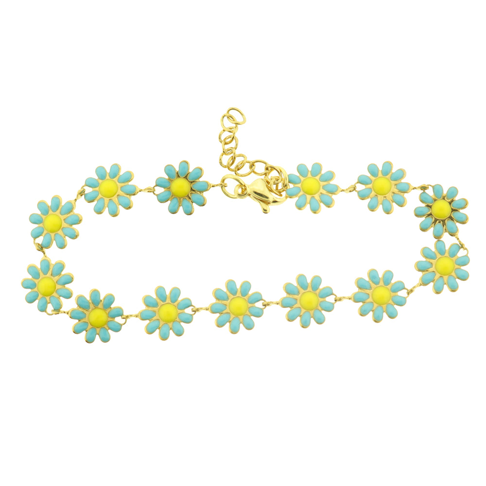 Titanium Steel Flower Chain Bracelet 6" Plus Extender - 10mm - Enamel - Choose Your Color