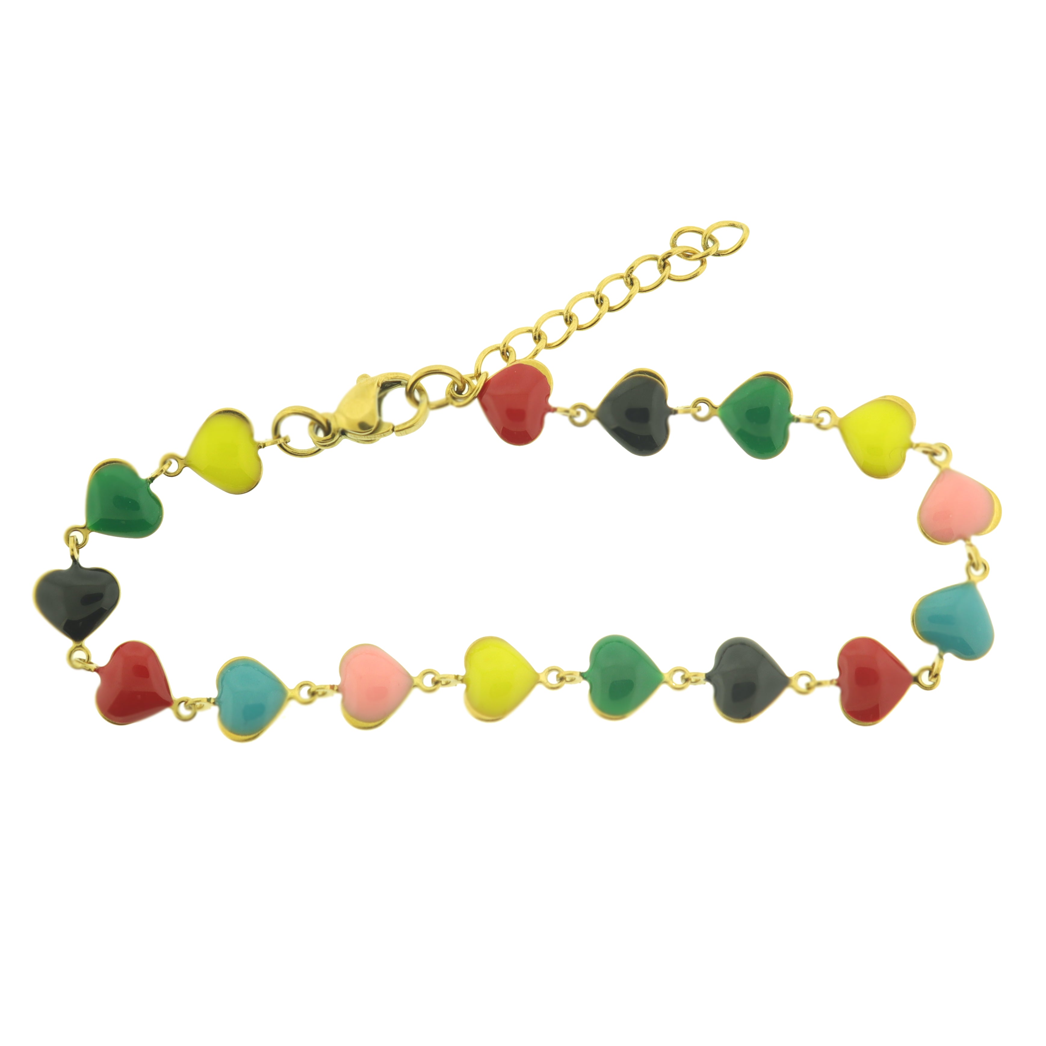 Titanium Steel Heart Chain Bracelet 6" Plus Extender - Enamel - Choose Your Style