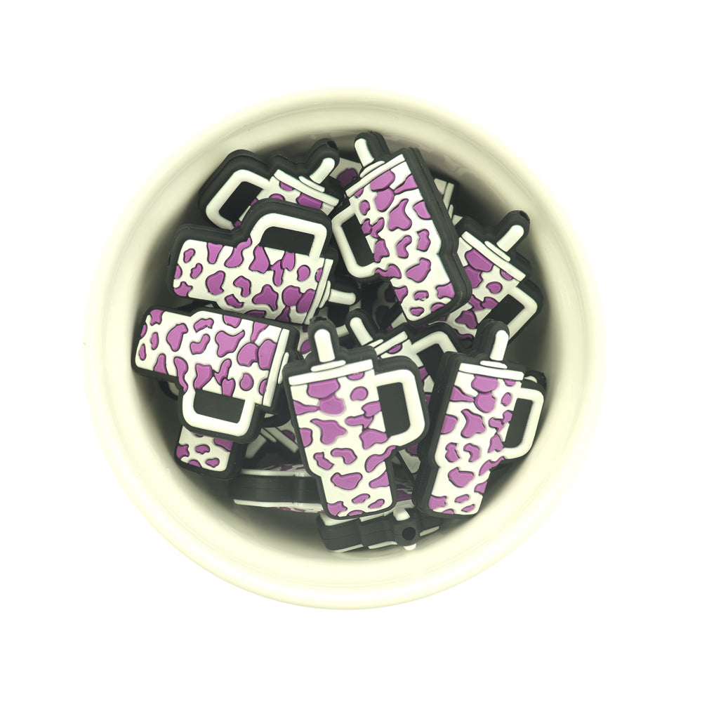 Travel Mug Silicone Focal Beads - Cow Print Tumbler Hat - 2 Beads - Choose Your Color