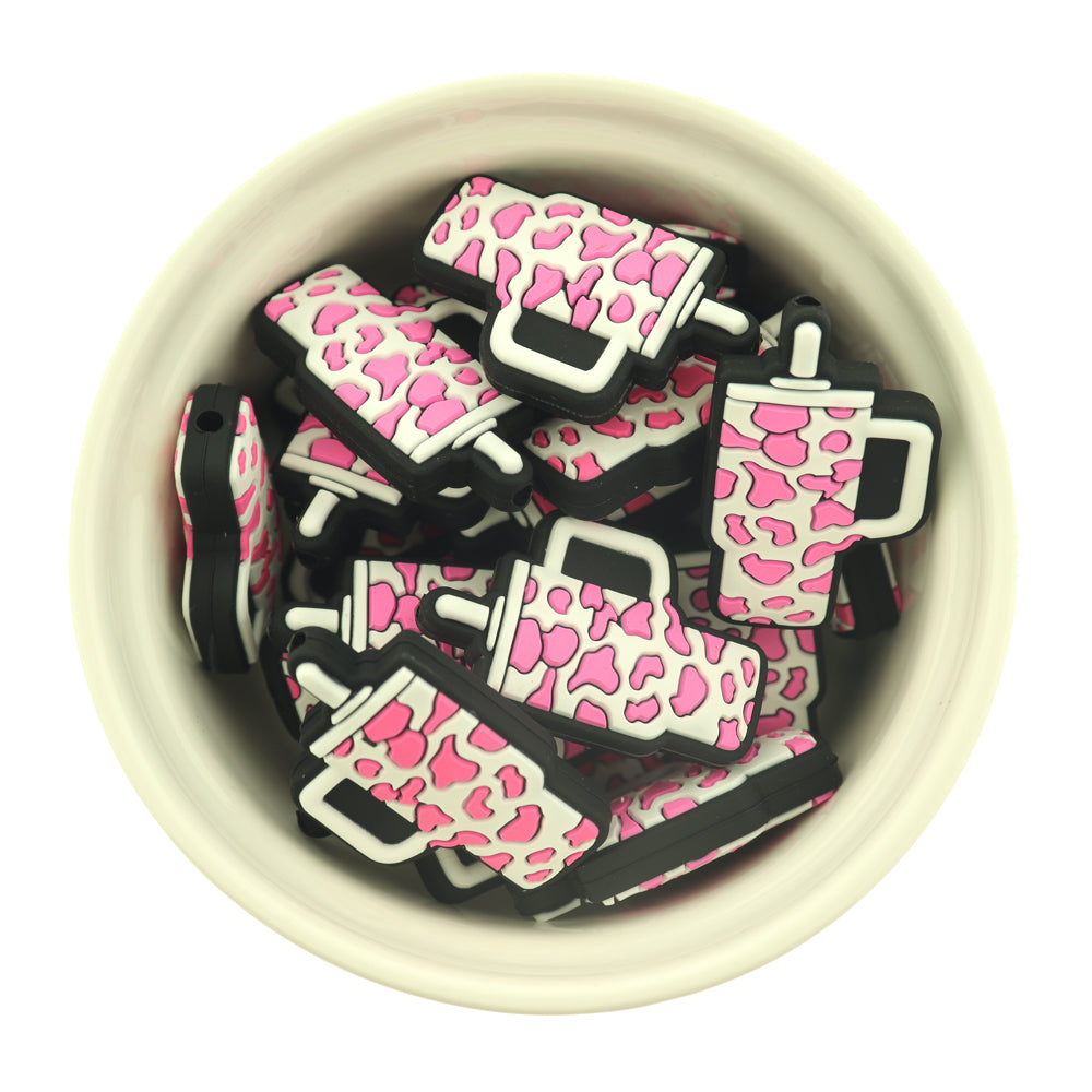 Travel Mug Silicone Focal Beads - Cow Print Tumbler Hat - 2 Beads - Choose Your Color