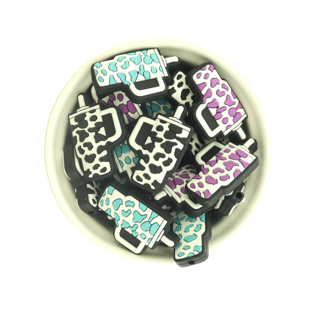 Travel Mug Silicone Focal Beads - Cow Print Tumbler Hat - 2 Beads - Choose Your Color