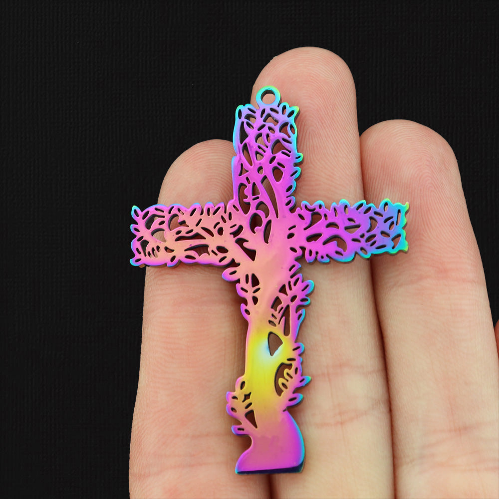 Tree Cross Stainless Steel Charms 2 Sided - Choose Your Tone