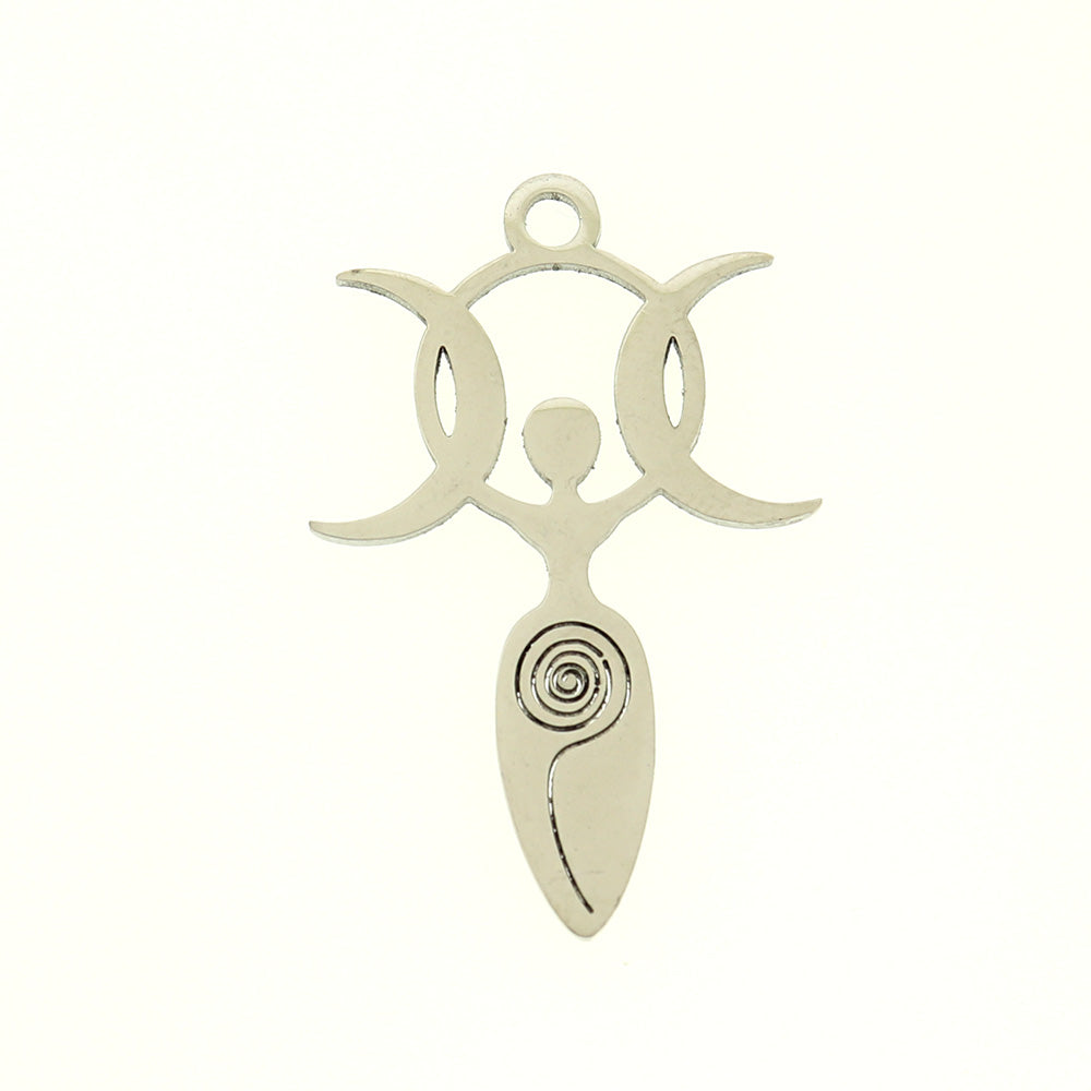 Triple Moon Goddess Silver Tone Stainless Steel Charm - SSP069