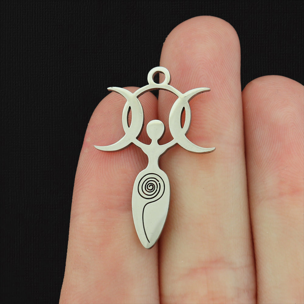 Triple Moon Goddess Silver Tone Stainless Steel Charm - SSP069