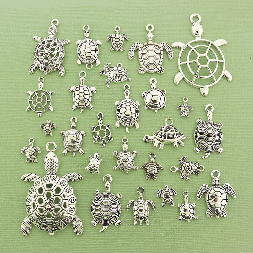 Turtle Lover Charm Collection Antique Silver Tone 27 Different Charms - COL387H