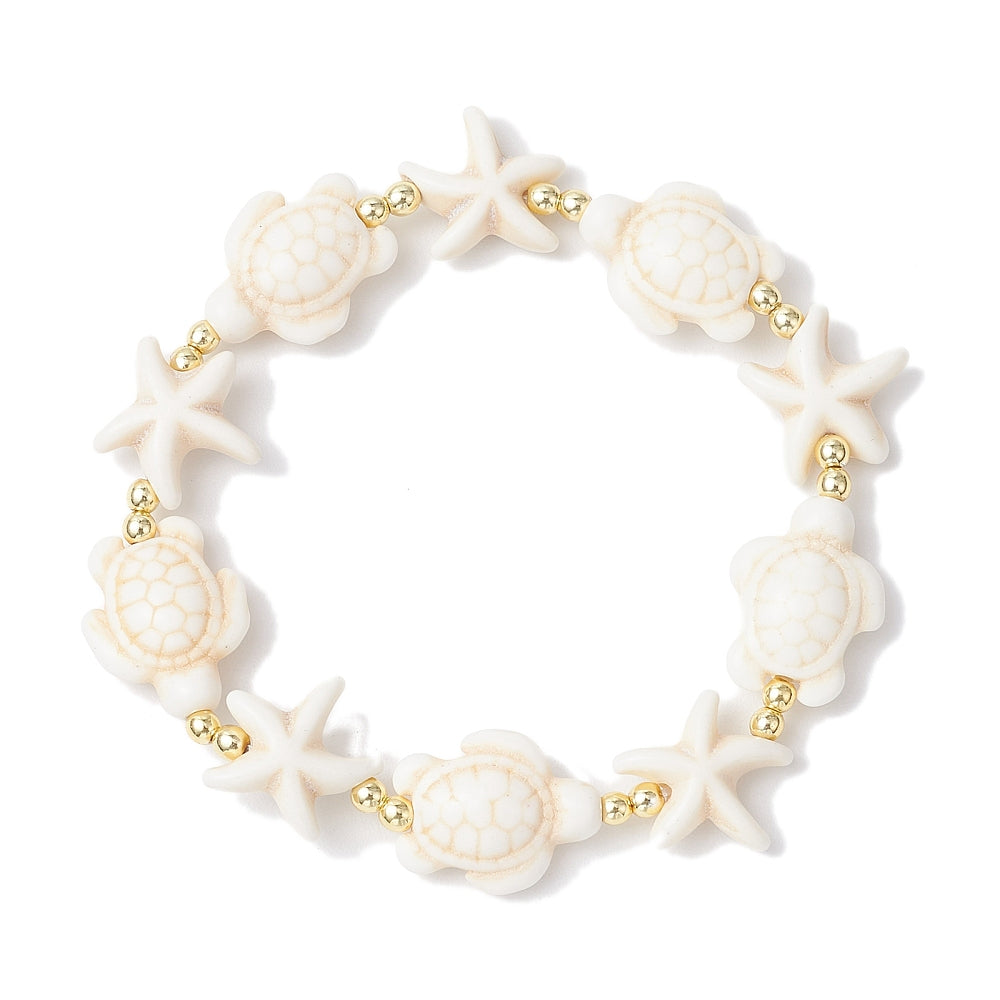 Turtle Synthetic Turquoise Beaded Bracelet - 56mm Elastic - Choose Your Color!