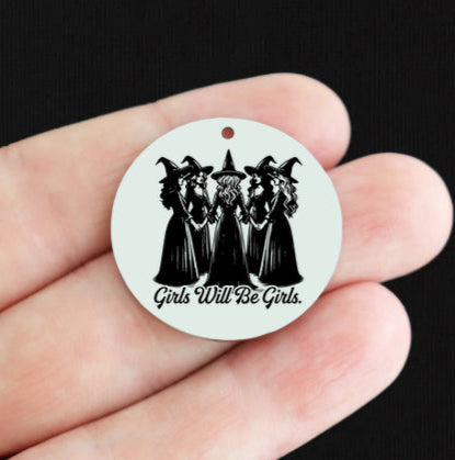 Witch Stainless Steel 30mm Round Charms - Girls will be Girls