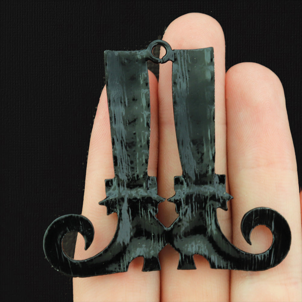 Witch Stripped Stockings and Boots Green and Black Tone Enamel Charm - E634