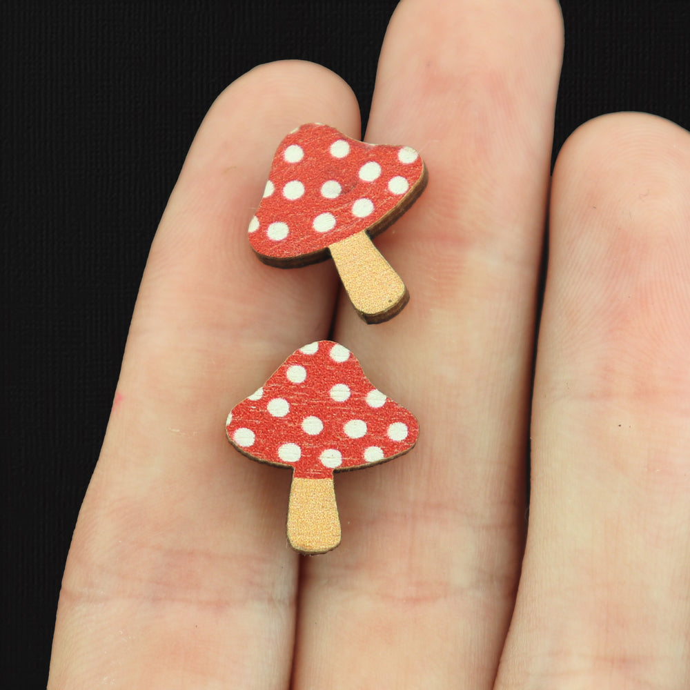 Wood Zinc Alloy Earrings - Mushroom Studs -16mm x 16mm - 2 Pieces 1 Pair - ER365