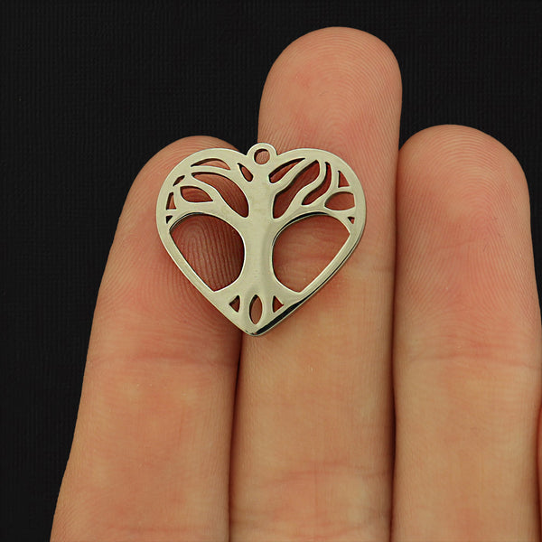 Heart Tree of Life Pendant Stainless Steel Charm - Choose Your Tone