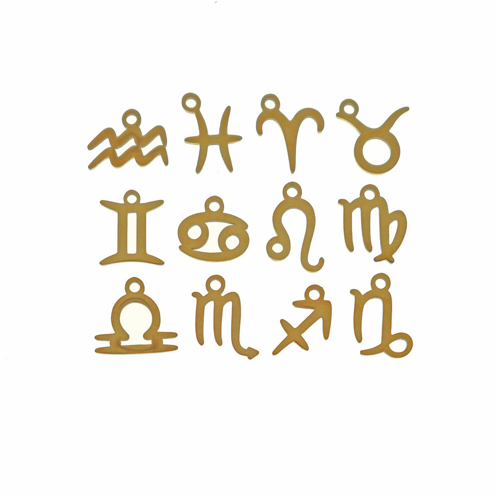 Collection de breloques en acier inoxydable signe du zodiaque ton or 12 breloques - COL367