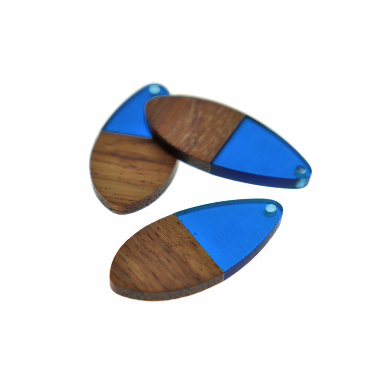 Teardrop Walnut Wood and Resin Charm 38mm - Choose Your Color!