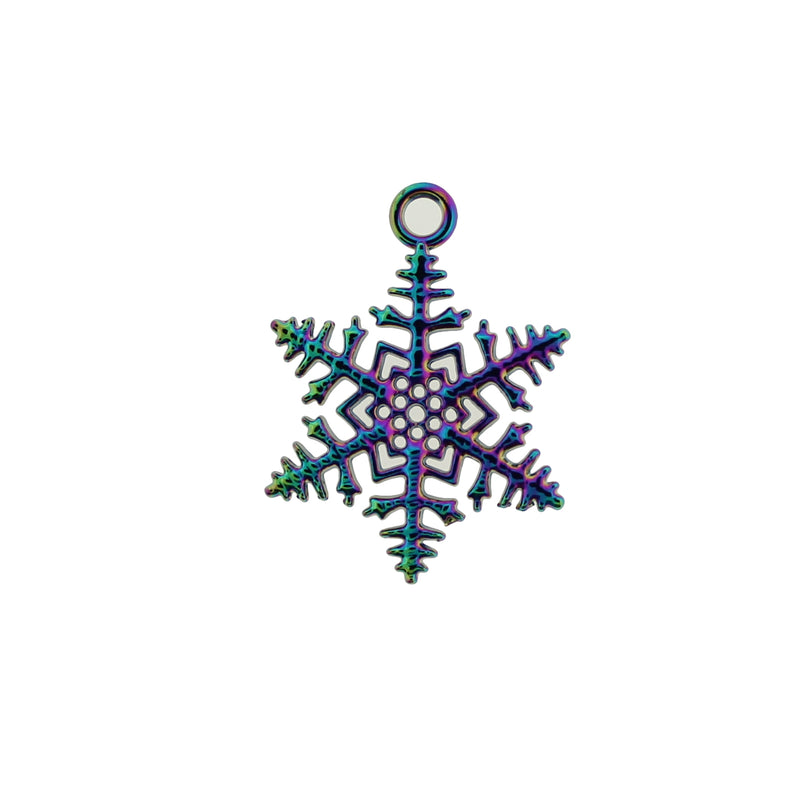 2 Snowflake Rainbow Electroplated Charms 2 Sided - SC001