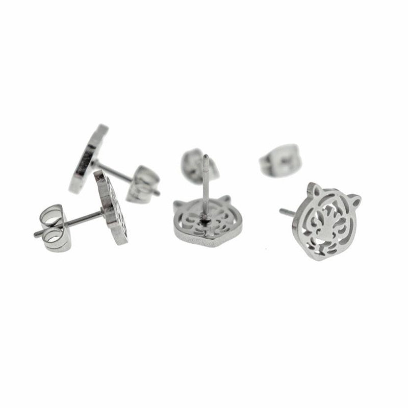 Stainless Steel Earrings - Tiger Studs - 9mm x 9mm - 1 Pair - Choose Your Tone!
