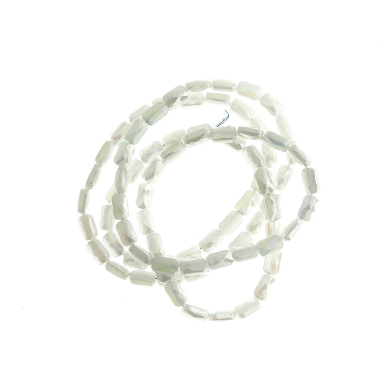 Faceted Rectangle Glass Beads 7mm x 4mm - Electroplated Creamy White - 1 Strand 80 Beads - BD652