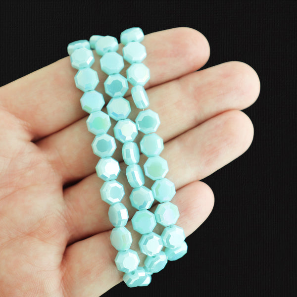 Perles de Verre à Facettes 7mm - Bleu Galvanisé - 1 Rang 72 Perles - BD2035