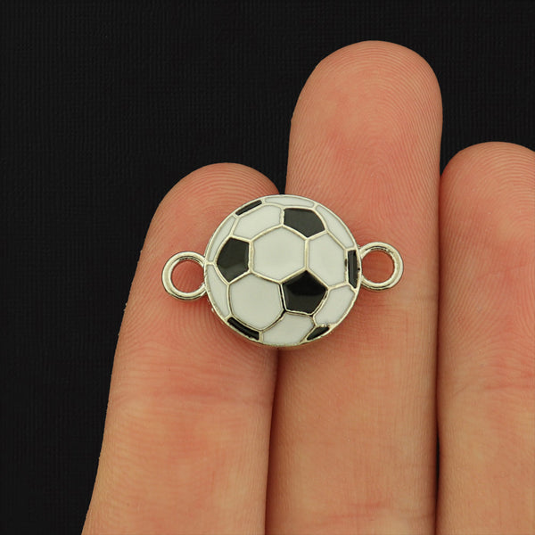 2 Soccer Ball Silver Tone Enamel Connector Charms - E577