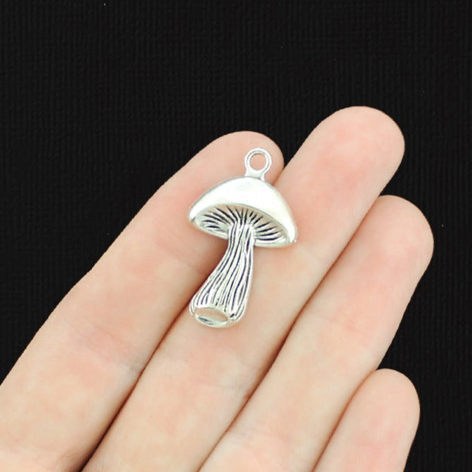 8 Mushroom Antique Silver Tone Charms - SC675