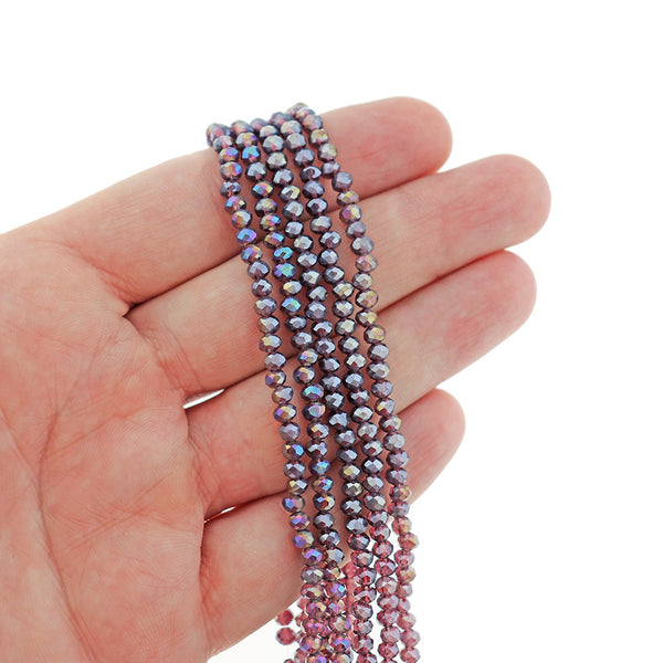 SALE Faceted Glass Beads 4mm x 3mm - Rainbow Electroplated Plum - 1 Strand 140 Beads - LBD589