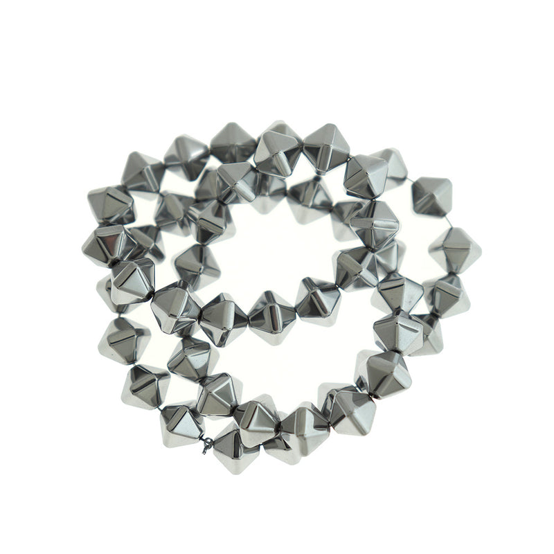 Faceted Bicone Synthetic Hematite Beads 10mm x 8mm - Electroplated Platinum Silver - 1 Strand 49 Beads - BD201