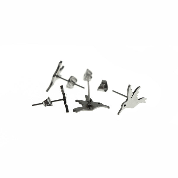 Stainless Steel Earrings - Hummingbird Studs - 13mm x 12mm - 2 Pieces 1 Pair - ER840