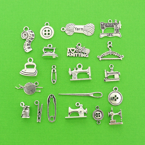 Knitting Charm Collection Antique Silver Tone 20 Different Charms - COL370H