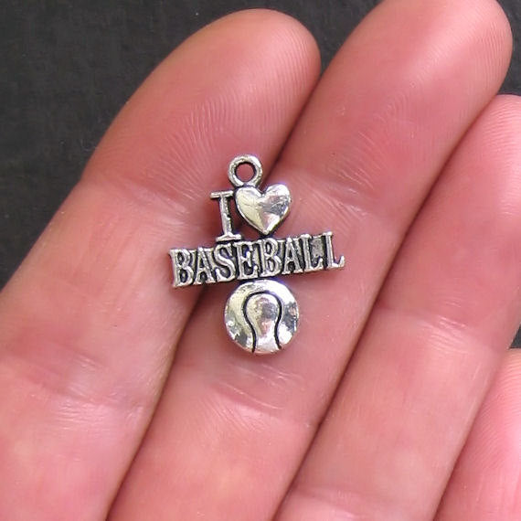 10 Baseball Antique Silver Tone Charms - SC269