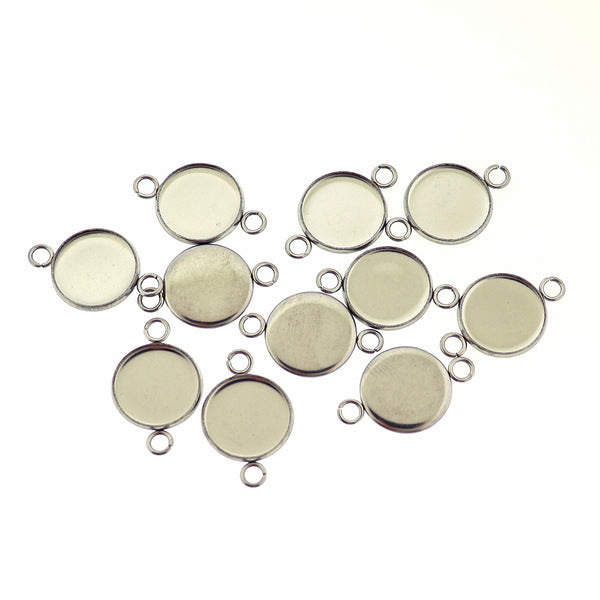 Stainless Steel Cabochon Settings - 12mm Connector Tray - 10 Pieces - CB001