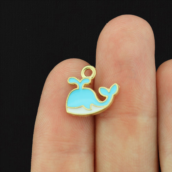 10 Whale Gold Tone Enamel Charms - E299