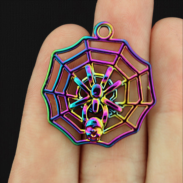 2 Spider Web Rainbow Electroplated Charms - SC266