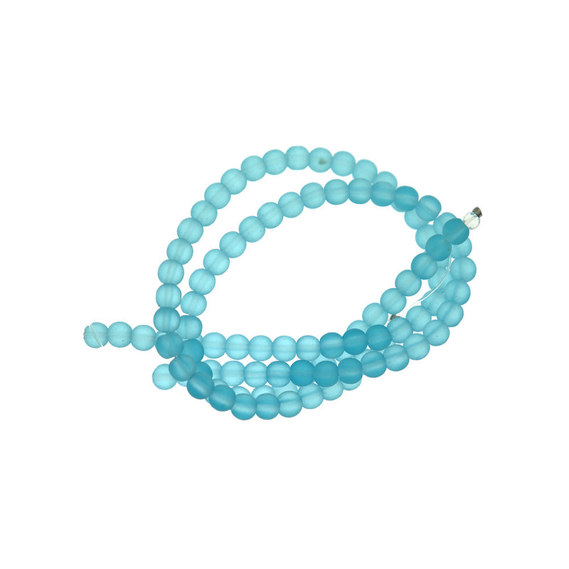 Round Cultured Sea Glass Beads 4mm - Turquoise - 1 Strand 48 Beads - U088