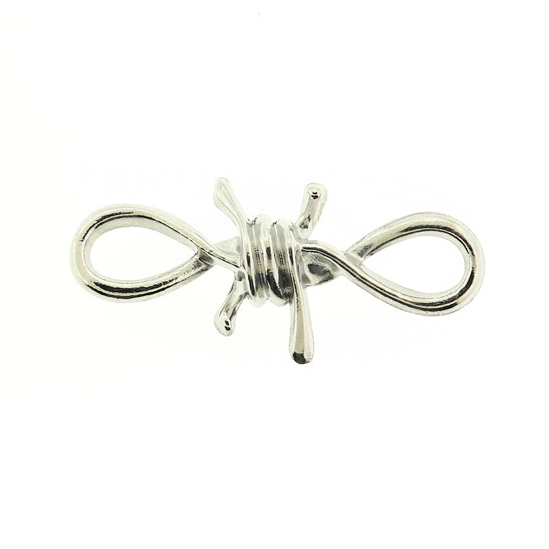 6 Barbed Wire Antique Silver Tone Connector Charms - SC846