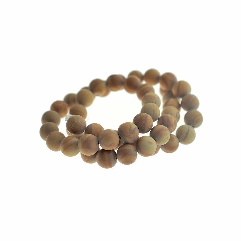 Round Natural Picture Jasper Beads 8mm - Frosted Stony Earth Tones - 1 Strand 47 Beads - BD1722