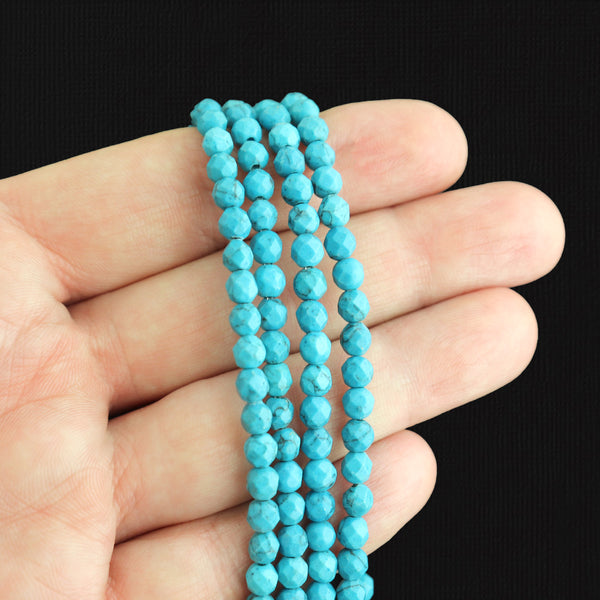 Octogon Imitation Turquoise Beads 4mm - Light Blue - 1 Strand 82 Beads - BD648